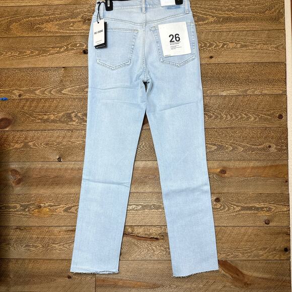 RE/DONE 80's Slim Straight Ripped Knee Jeans in Icy Blue Size 26 NWT - Picture 5 of 9